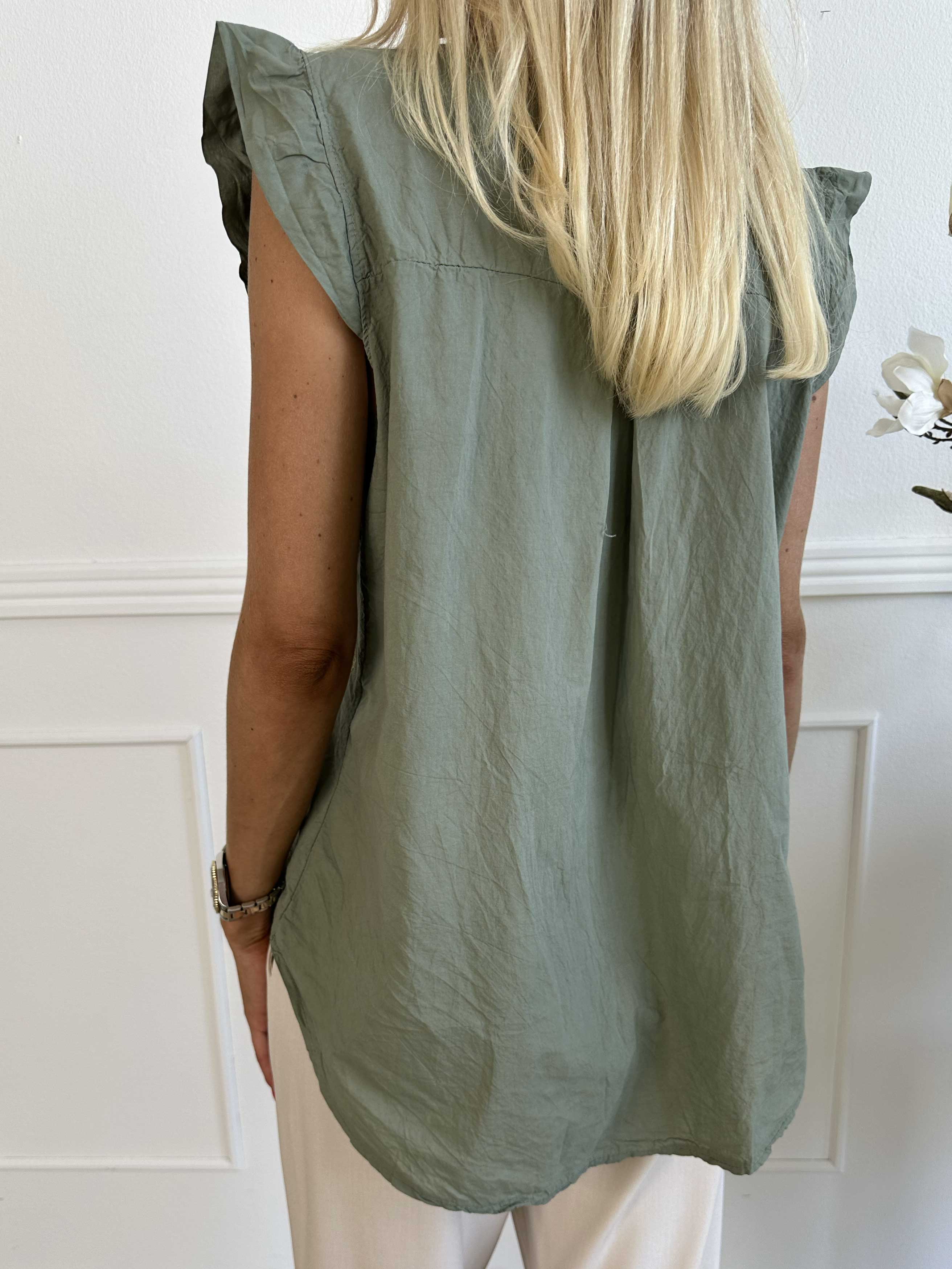 Kreta - Sød tunika i bomuld med blomster og flæseærmer